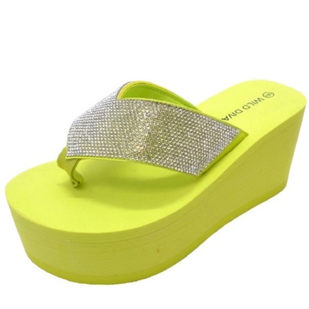 DIVA Heat Lemon Lime Y2K Rhinestone Embellished Ultra Platform Wedge Sandal